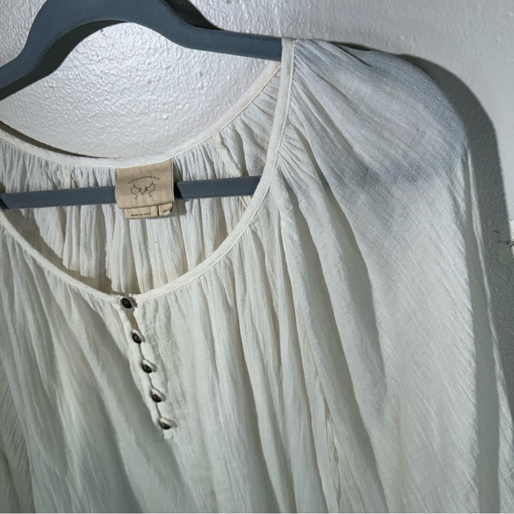 anthropologie cream gauze balloon longsleeve blouse boho slubbed cotton small - Picture 4 of 13